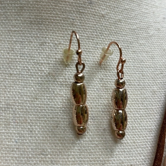 Boho Vintage 1946 Bronze Leather & Bead Multi Strand Necklace Earring Set - Picture 4 of 10